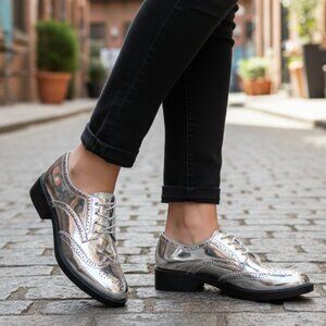 NEW Nine West Studey Brogue Derby (Women) 7M, SILVER